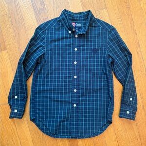 Chaps Boys Shirt Small size 8 Button Down Blue Green Plaid Long Sleeve Holiday